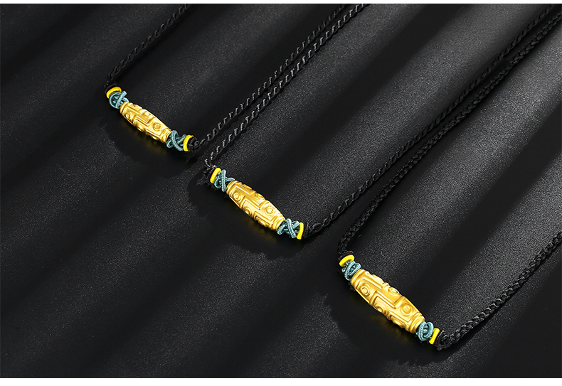 老凤凰同款 999足金天珠项链男女款九眼长桶珠黄金吊坠金转运珠编绳