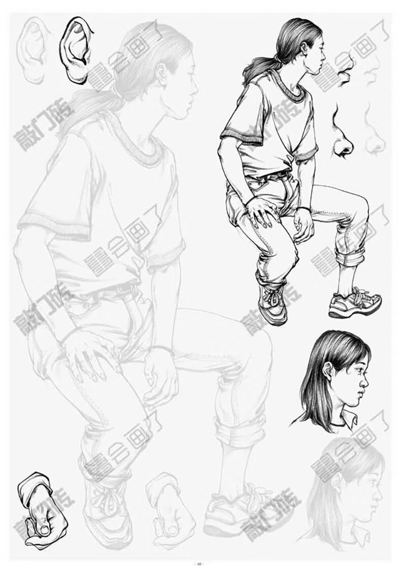 屿笙字帖速写描摹本王靖宇2021敲门砖人物速写初学临摹局部动态完整