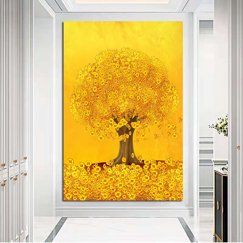 进宝摇钱树海报黄金满地居家办公室装饰墙墙画玄关挂画 发财树 90*135