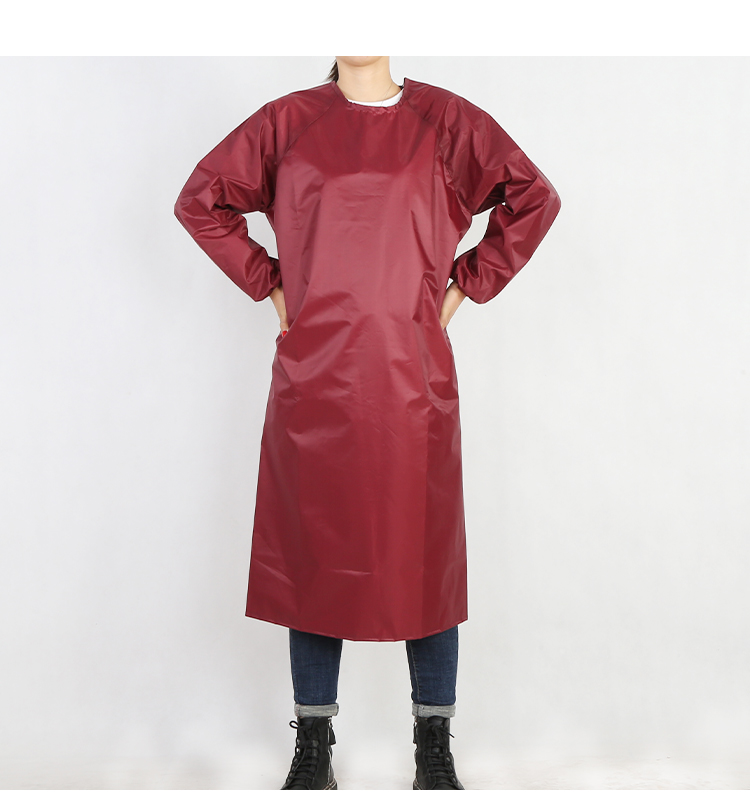 围裙防水防油耐酸碱长袖围裙加厚成人有带袖反穿罩衣男女士工作服黑色