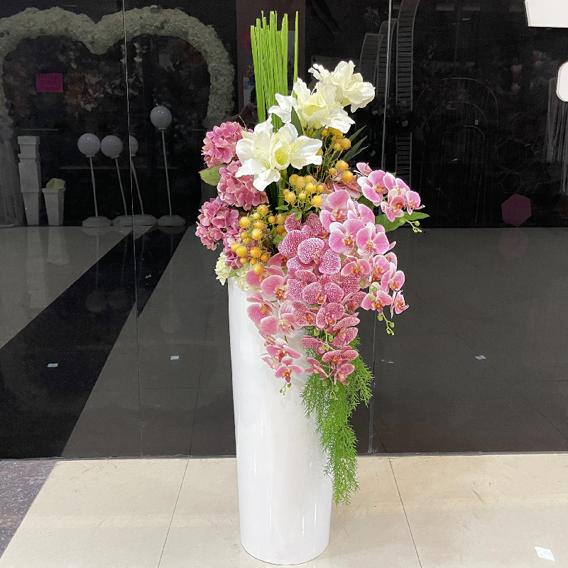 2022新款旋转门花瓶轻奢落地大花瓶仿真插花艺套装酒店旋转门大堂商场