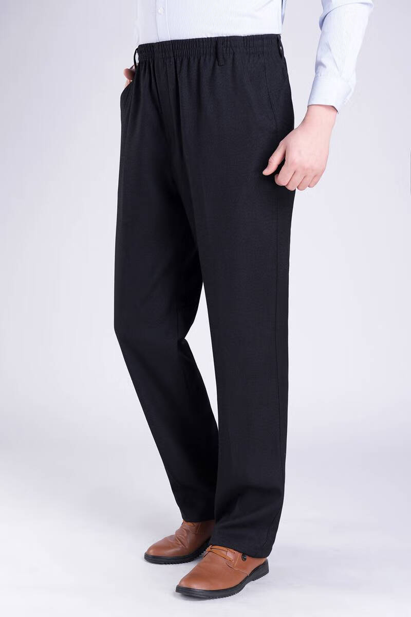 南极人春秋厚款松紧腰直筒男肥佬大码中年裤厚长裤男士男式老人宽松