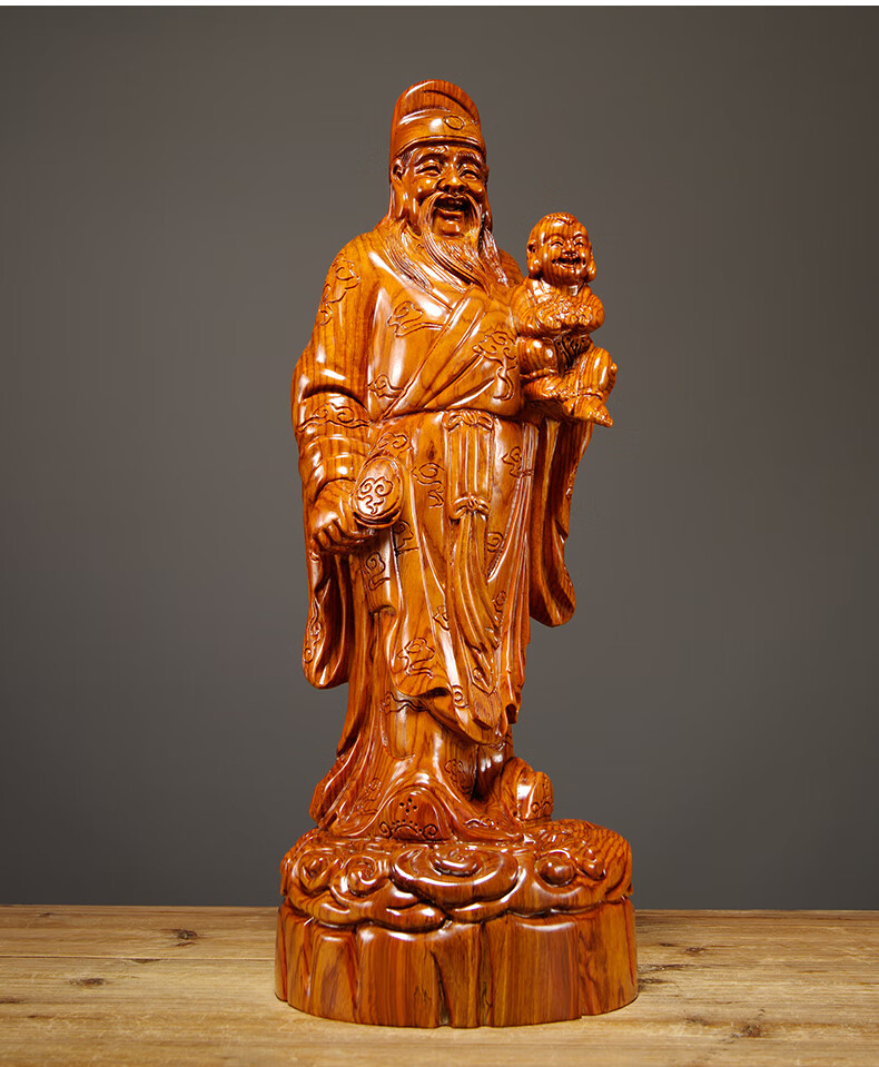 618花梨木雕福禄寿像摆件实木质福禄寿三艺品送老人祝寿贺寿礼品精雕