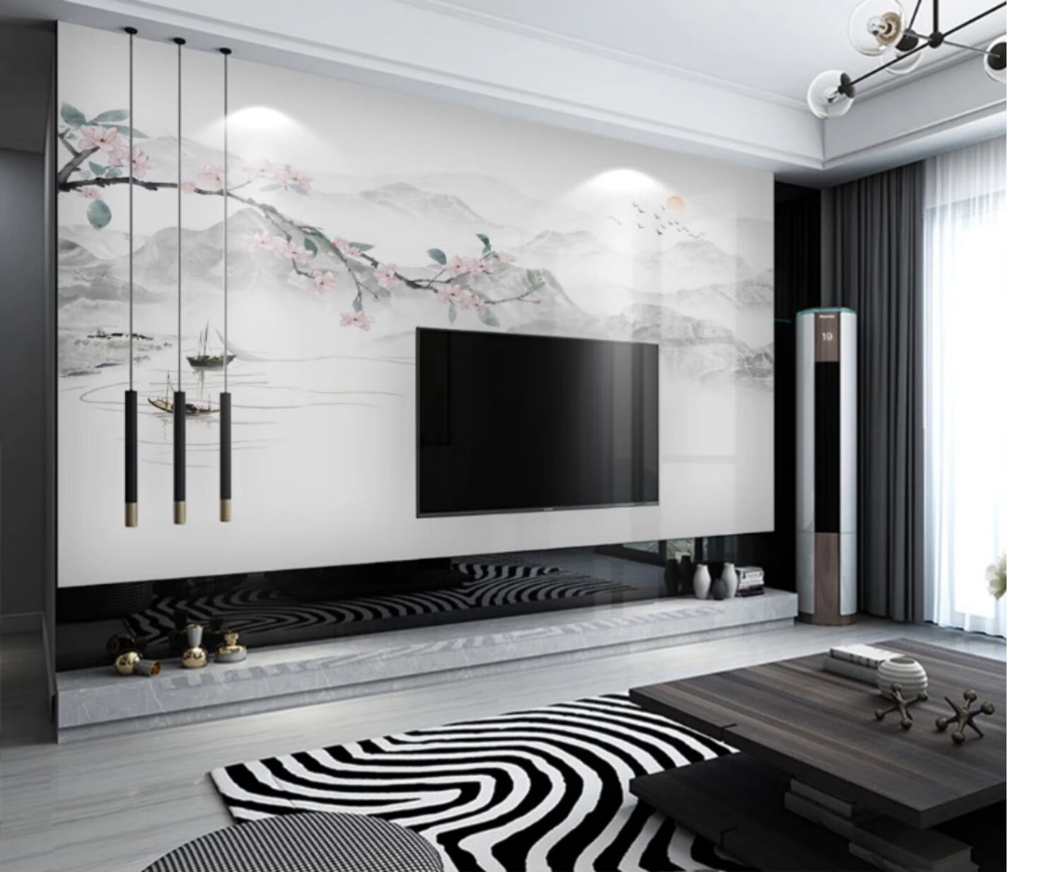 3d新中式电视背景墙壁纸客厅8d立体山水画墙纸风景壁画壁布墙布 御用