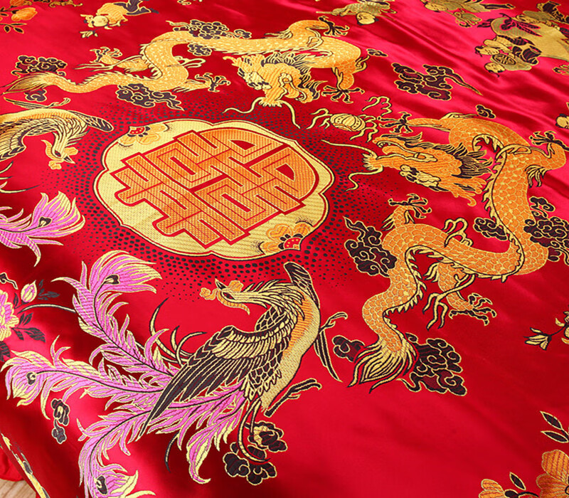 杭州丝绸软缎被面子被套婚庆缎面被罩被面大红龙凤百子图结婚喜被子