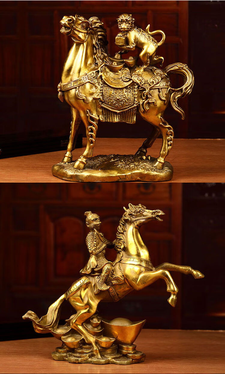 铜马摆件马上封侯猴有钱赢办公室桌铜工艺品家居摆件2寸右手托桃马上