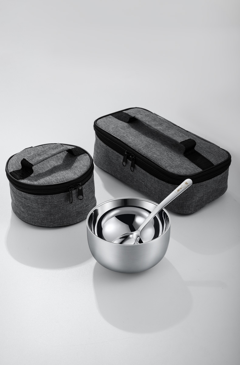 适用于旅行便携碗筷式304不锈钢勺套装户外野餐野炊餐具碗外出旅游