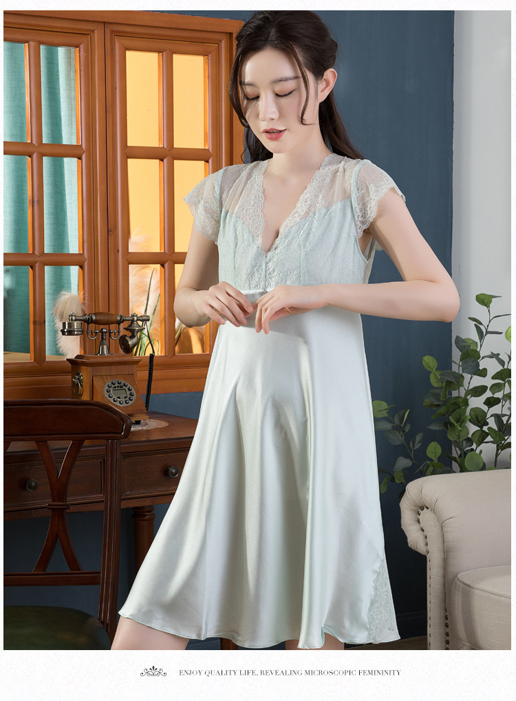 真丝睡裙女士睡衣性感镂空美背家居服夏季2021新款16姆米睡裙珂梵图