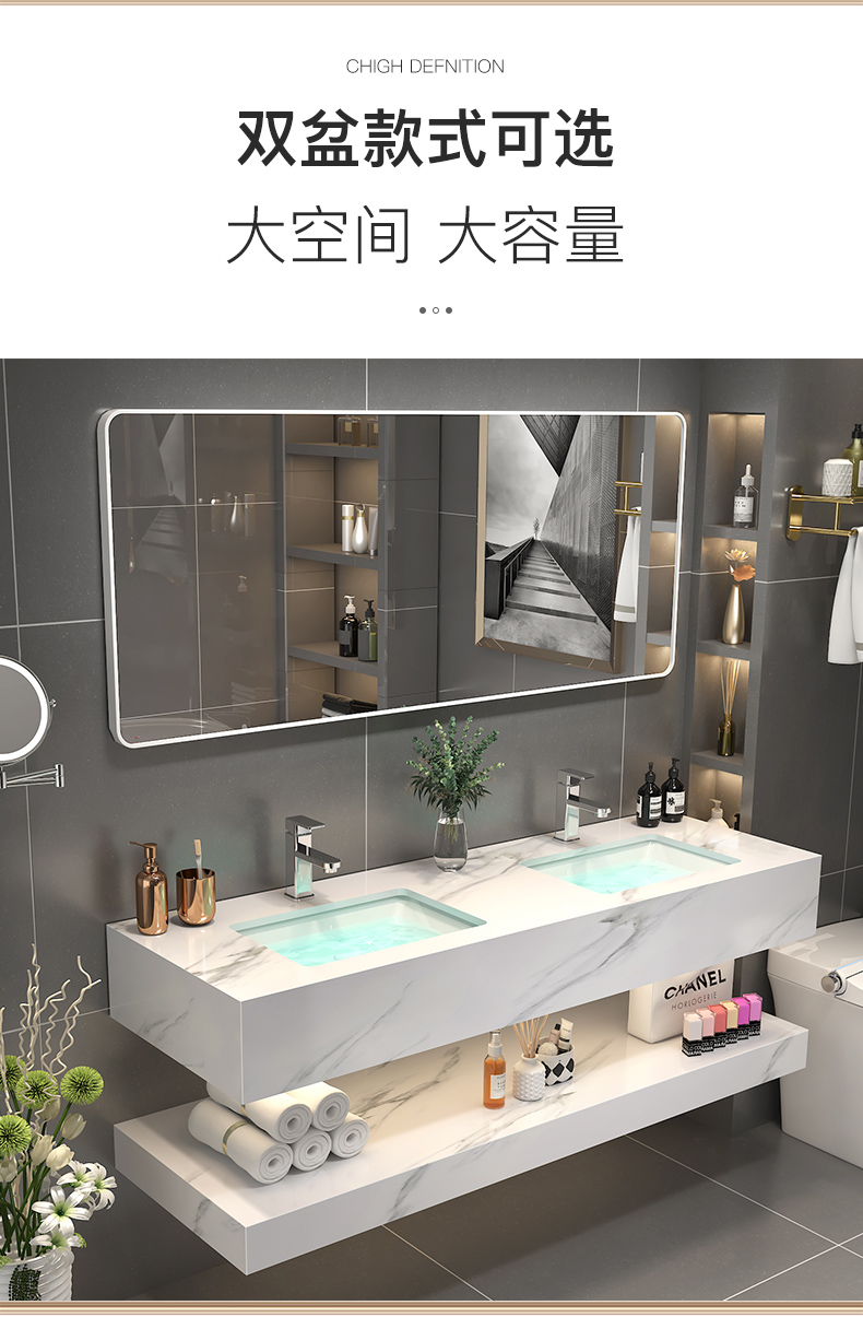双人洗手台双盆洗手台双盆浴室柜北欧卫生间浴室柜组合大理石双盆洗漱