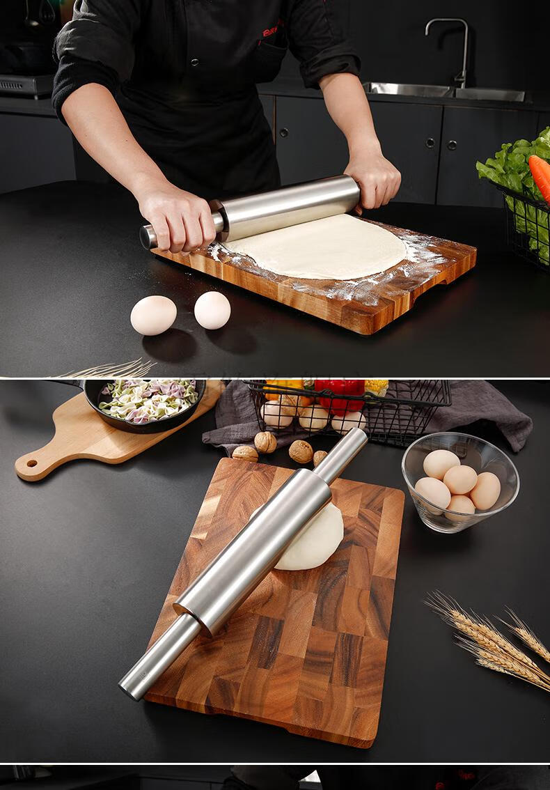 饺子皮擀面杖神器不锈钢家用大号擀面棍赶面棒滚轴走锤杆皮压面杖大号