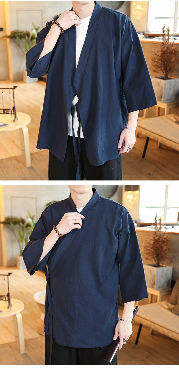 风茶道服男中式春夏斜襟汉服男古装汉素茶服套装古风居士服禅服男装