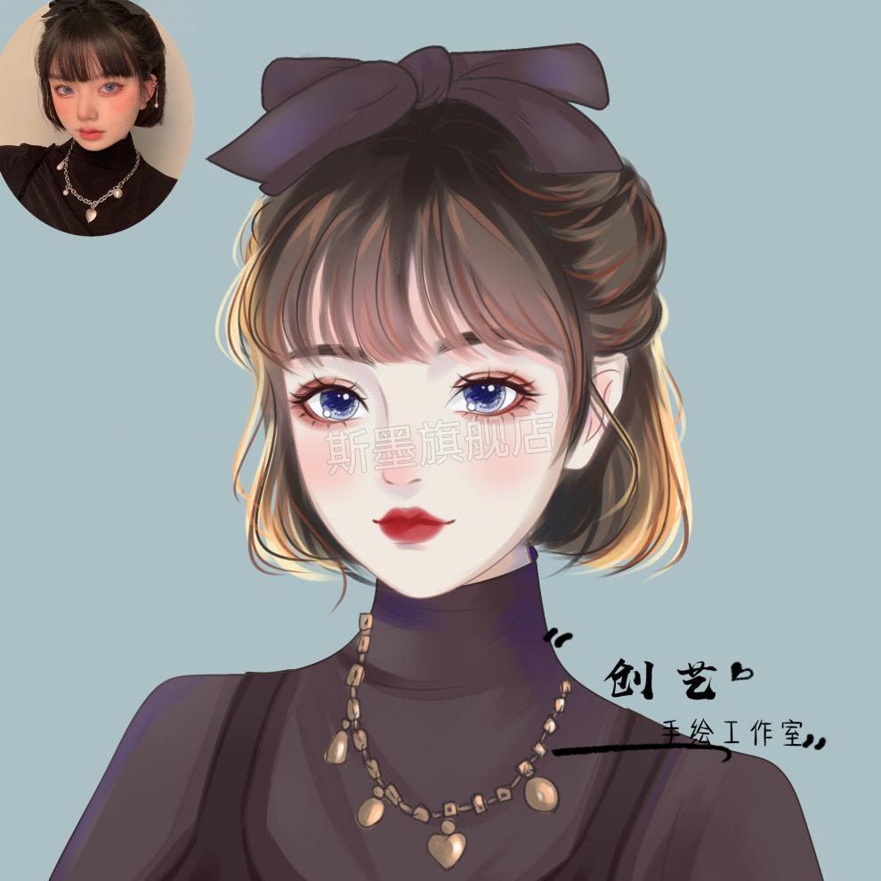定制原创水晶风画师约稿漫画卡通设计情侣照片微信画头像甜心风头像