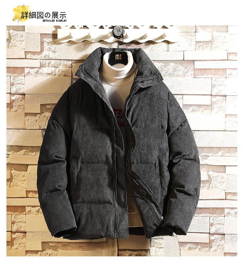 北方虎灯心绒男士外套秋冬加厚翻领棉服宽松大码日系复古灯芯绒棉衣男