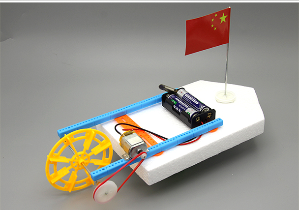 电动明轮桨小船拼装模型科技小制作中小学生diy手工泡沫船冲锋艇科学
