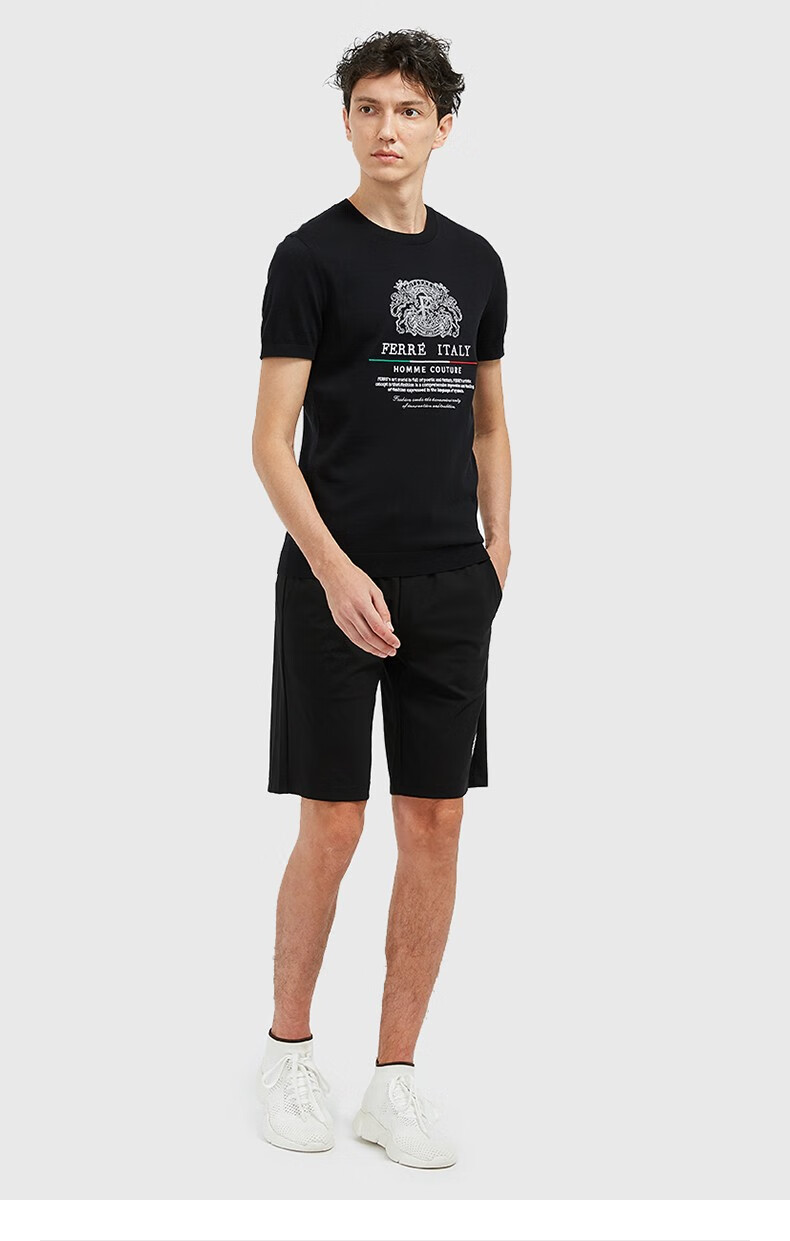 ferre费雷意大利男装刺绣圆领短袖针织衫新款轻奢短袖针织t恤上衣男