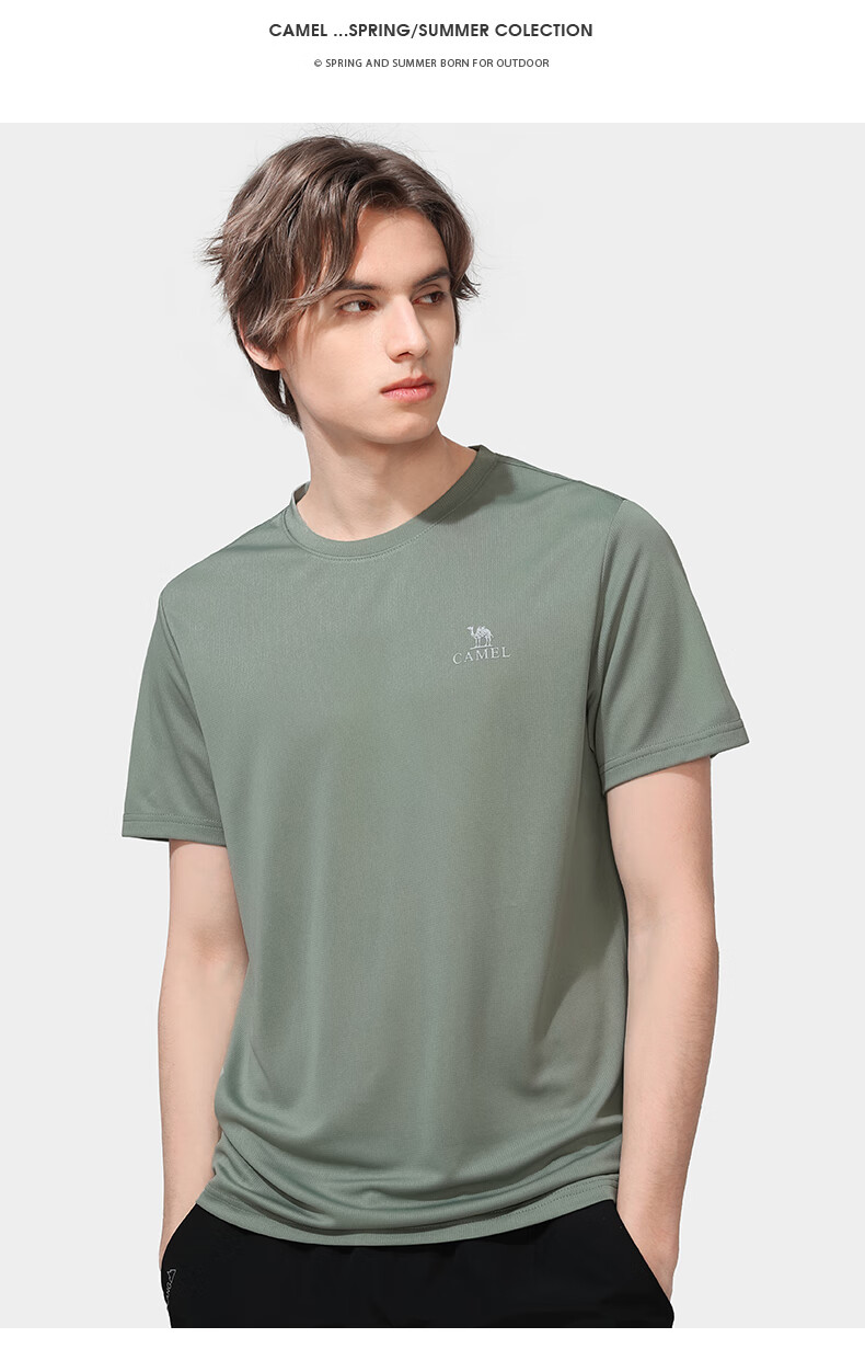 camel骆驼女装2022春季新款户外运动速干t恤男女情侣款夏季透气快干