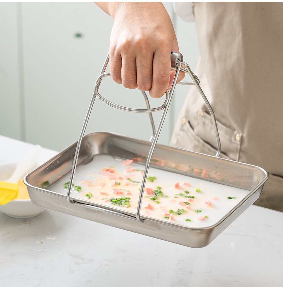 304不锈钢自制肠粉蒸盘 长方形平底盘子 广东家庭凉皮盘家用托盘 提盘