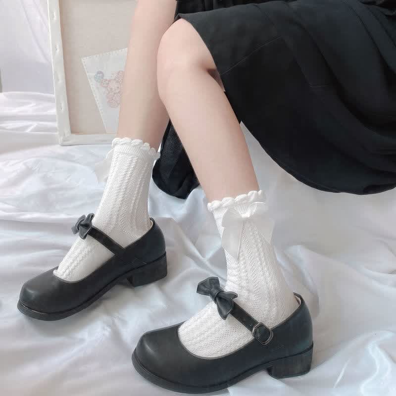 洛丽塔袜子学生女生jk袜夏天薄款蕾丝日系可爱花边袜夏季黑白色制服