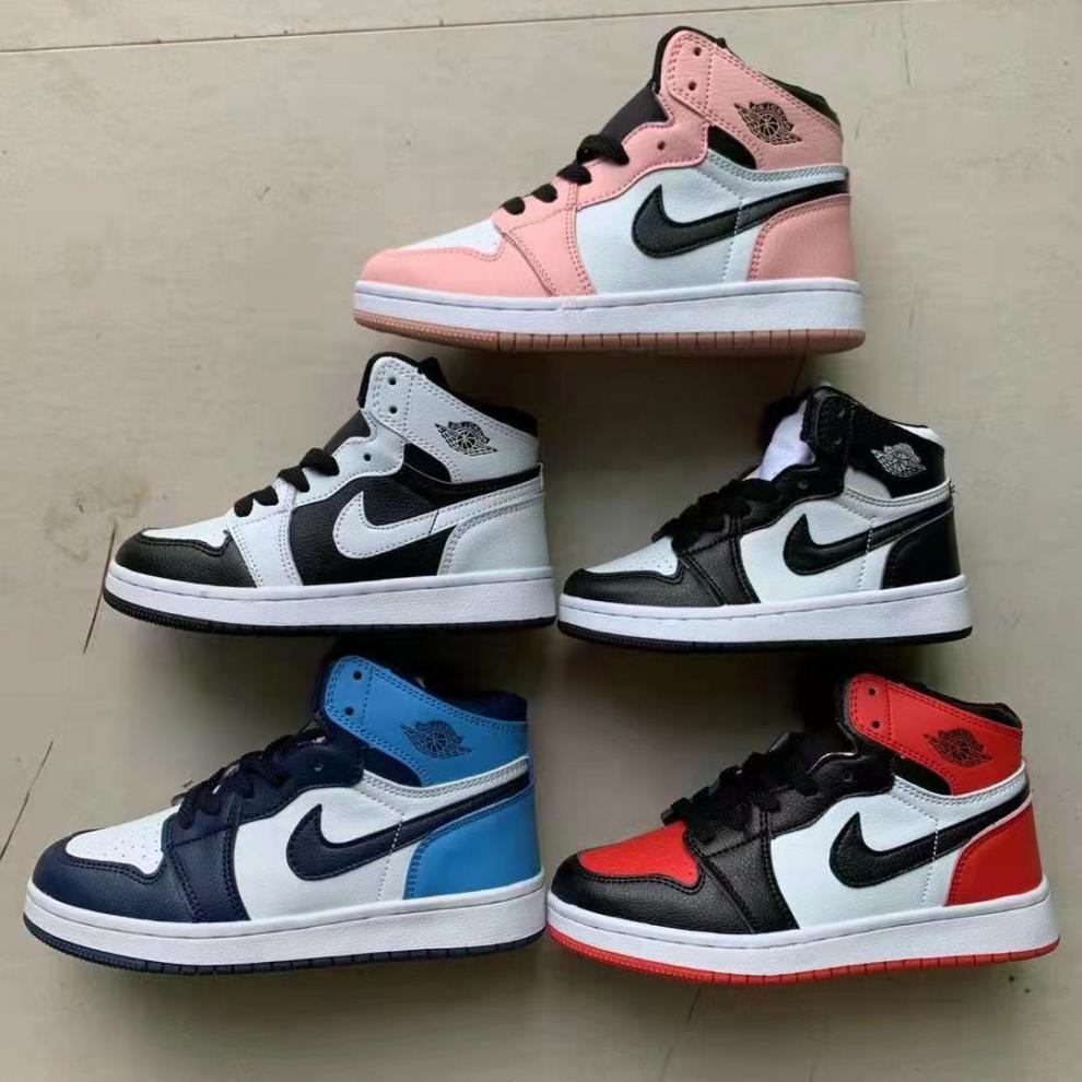 冬季精选aj童鞋高帮中大童男女运动鞋鞋aj儿童校园学生鞋平底款白黑桔