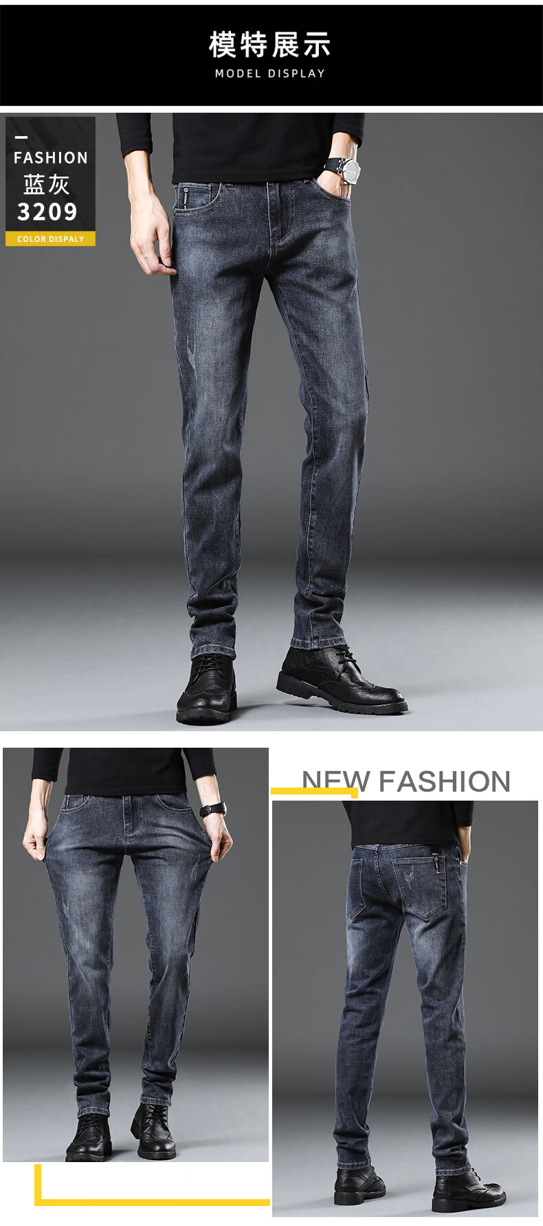 蓝灰色牛仔裤男2022春夏季潮牌弹力修身小脚男裤休闲长裤子男kk3202