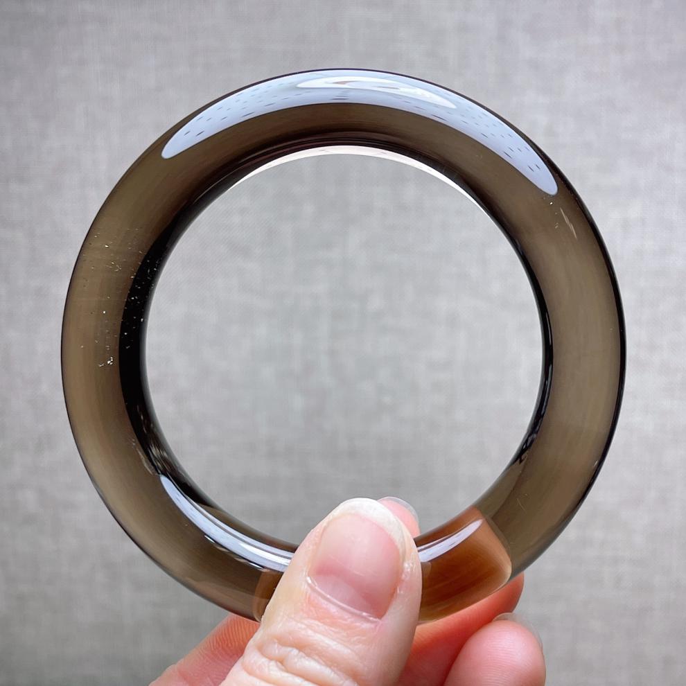 古珍茶水晶手镯茶晶胖圆条55内径女款镯子时尚圆镯一物一图送长辈妈妈