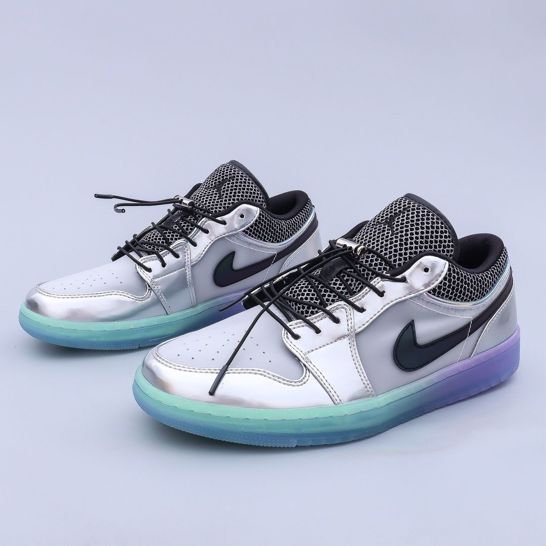 air 乔1 金属银黑银渐变水晶底男女低帮复古潮流休闲篮球鞋 金属银 38