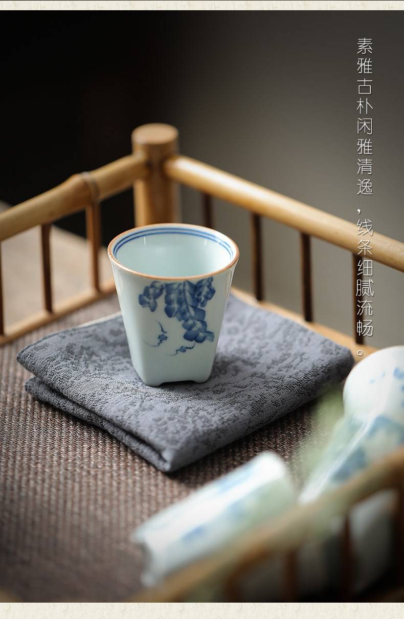 清雅陶瓷直口杯品茗杯主人杯复古家用茶具茶杯大号杯子礼盒装 品茗杯