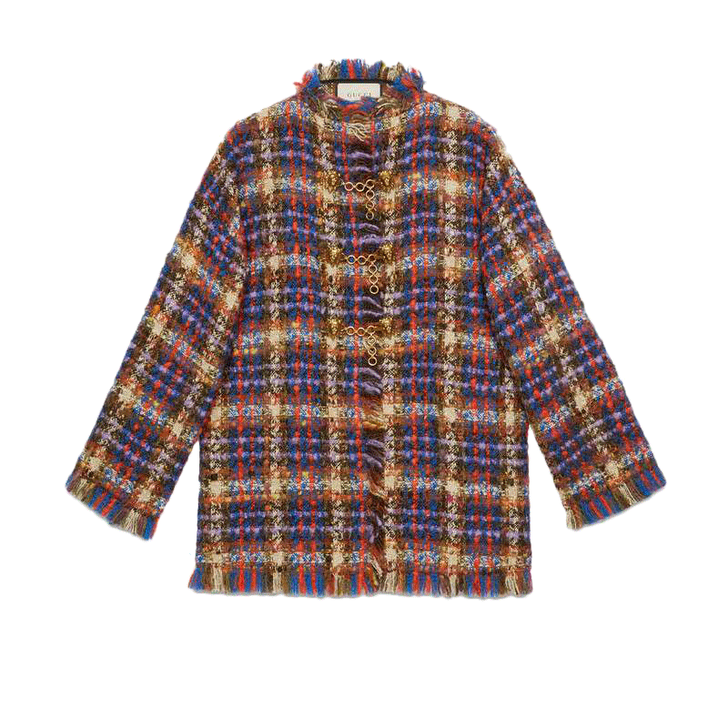 gucci古驰女士上衣多色格纹毛呢圆领外套大衣596866预售代购 zac6a