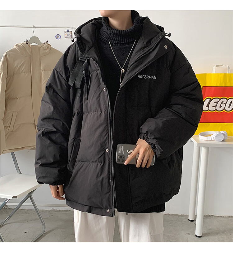 星客士服男中宽松冬加厚连帽男帅气港风外套面包服卡其色s