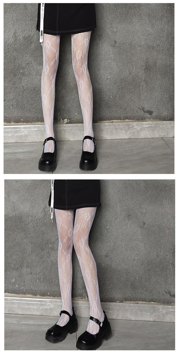 kxke 网红开档渔网袜暗黑夏季白色蕾丝袜女春秋薄款黑色ins连裤袜