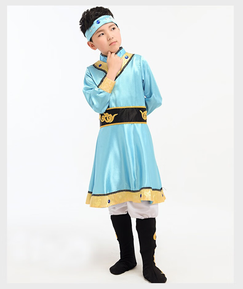 儿童蒙古族舞蹈服装男孩男童藏族衣服少数民族服饰六演出表演服国货t