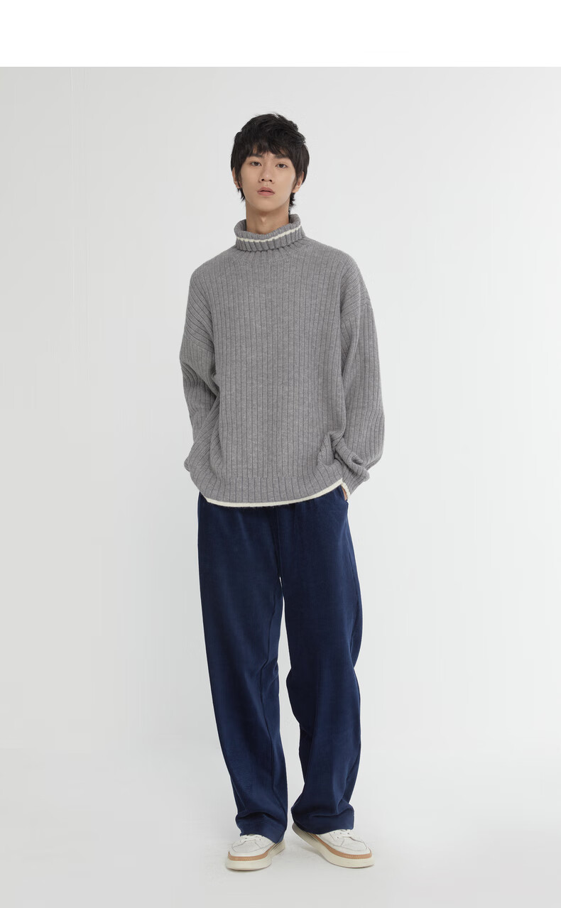 bosie石津川2021秋季新款条纹毛衣厚织撞色针织衫简约潮灰色xs