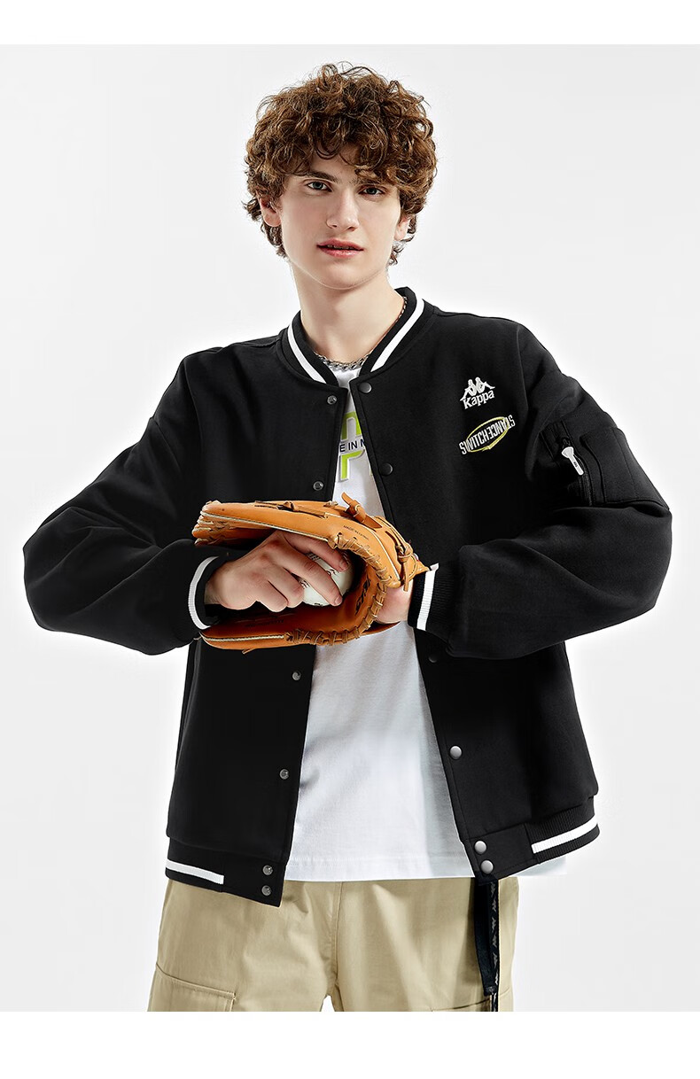 kappa卡帕棒球服2021新款秋男飞行员夹克外套休闲开衫卫衣黑色990al