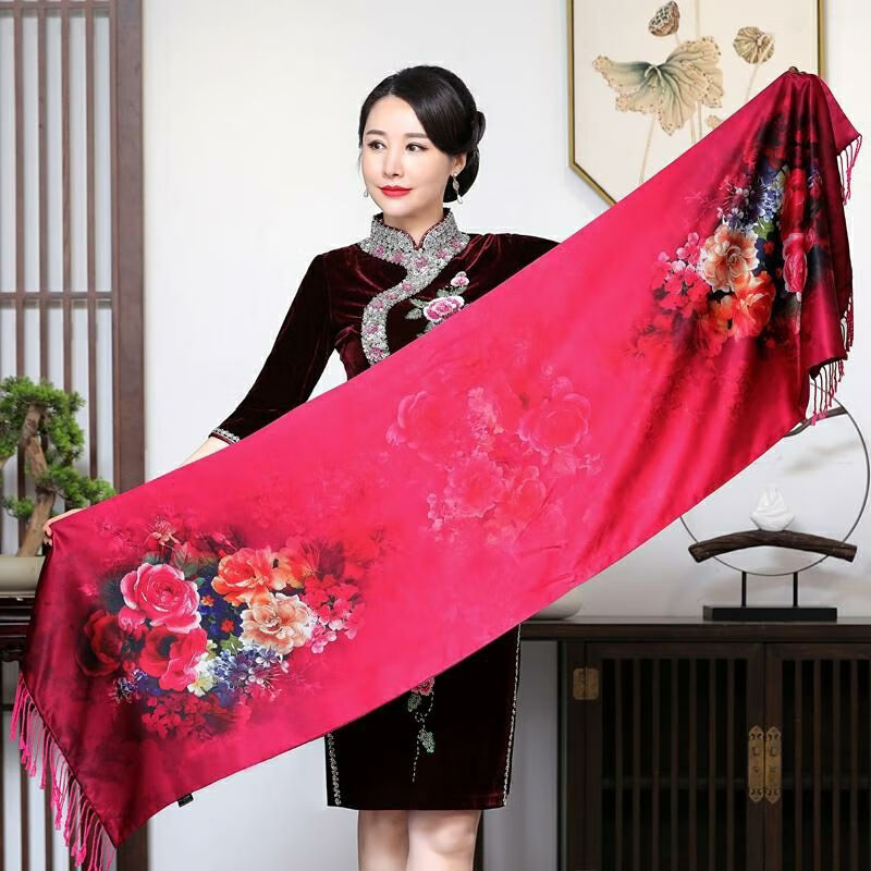 欧倩姗新品旗袍披肩双层双色女士长围巾披肩两用婚宴妈妈旗袍披肩外披