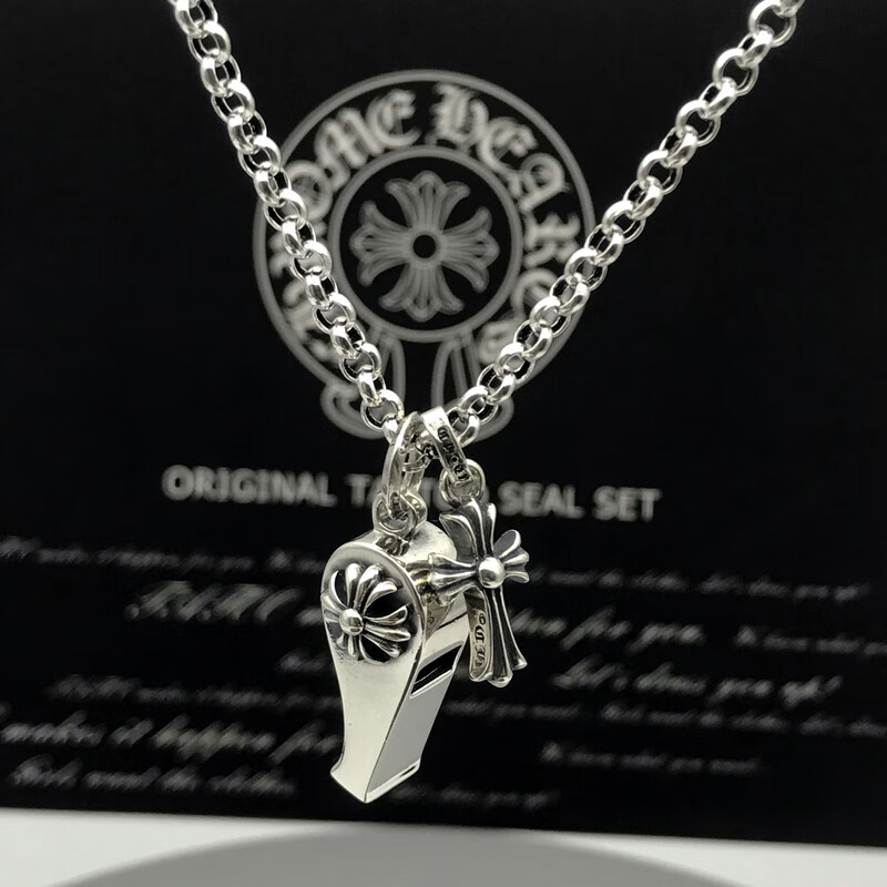 欧凯伦ch克罗心锆钻十字架925银项链男女个性口哨双吊坠欧美复古泰银