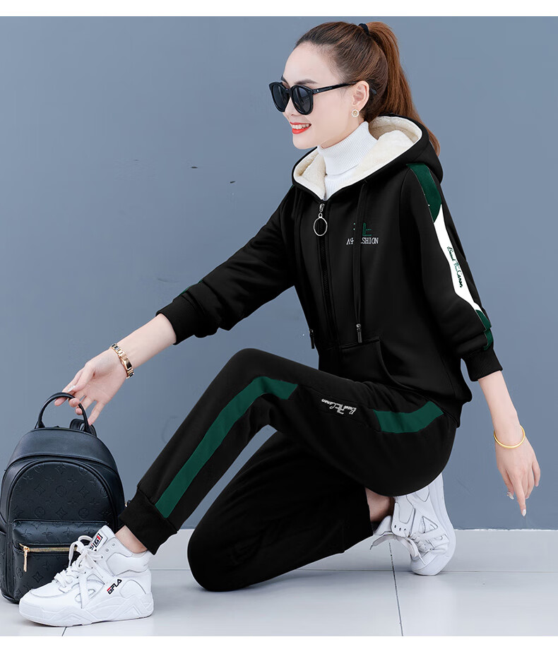 运动服套装女士秋冬季2022年新款休闲时尚洋气中青年学生卫衣长裤加绒