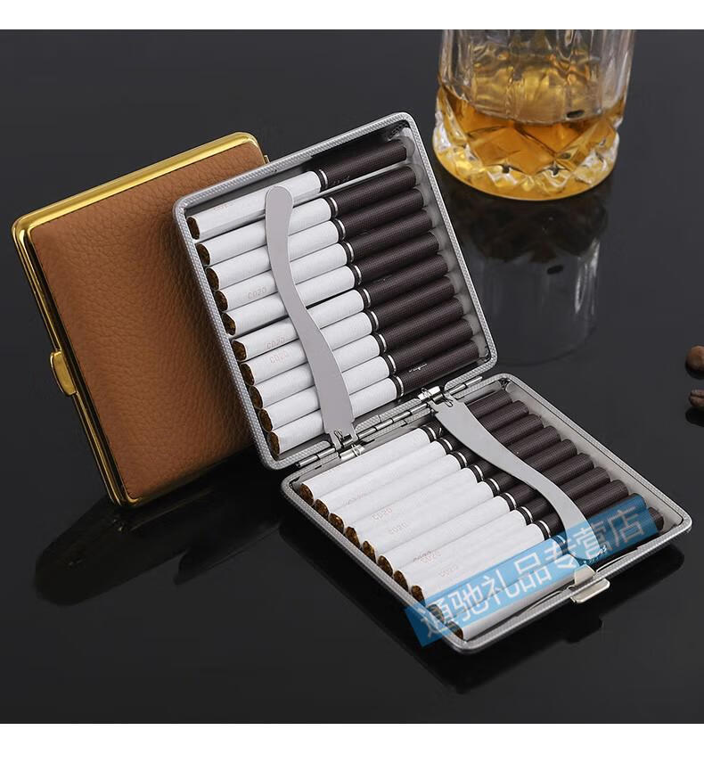 金属防压防潮香菸盒个性礼品烟夹 灰色真皮(礼盒 礼袋)【图片 价格