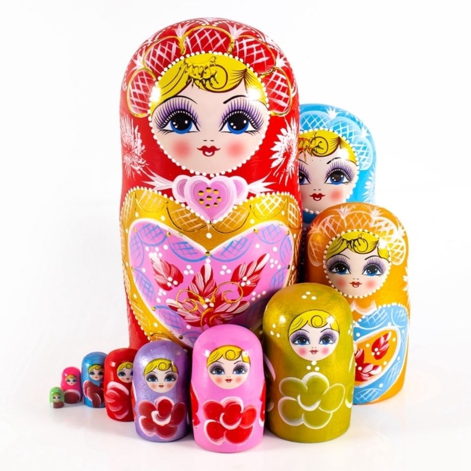 俄罗斯套娃10层红心纯手工木制玩具女生节日礼物家居7层草莓红色