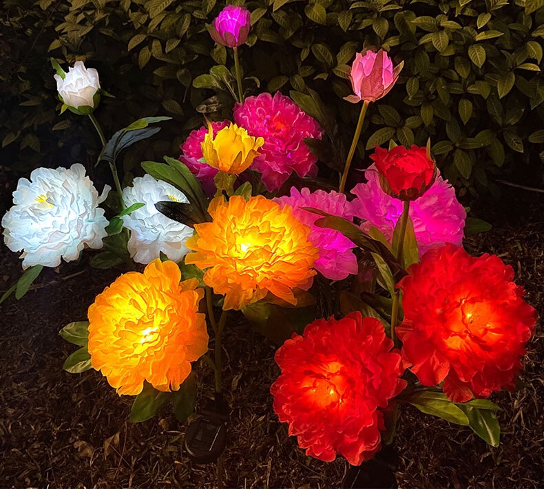 太陽能牡丹花燈戶外發光牡丹花園插地燈庭院公園裝飾草坪燈 單頭牡丹