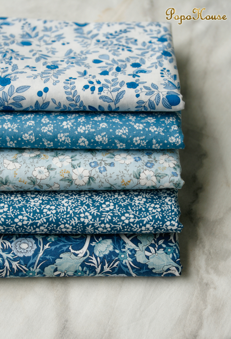 纯棉布料批发蓝色青花瓷小鸟府绸纯棉布料夏季连衣裙衬衫服装面料diy