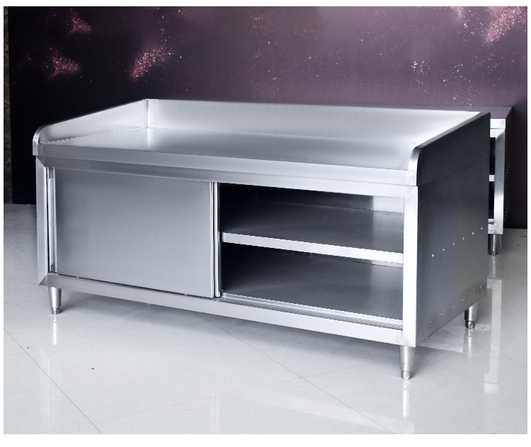 304不锈钢拉门工作台一体焊接整体多围边工作台厨房商用案板围边酒店