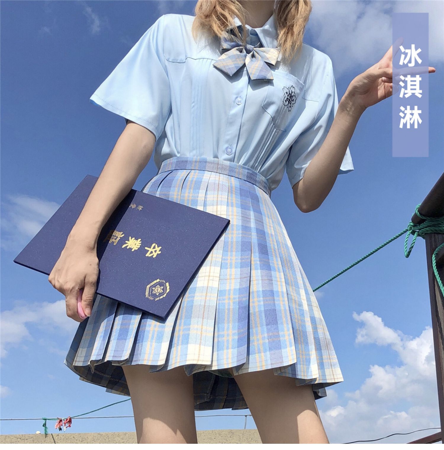 森马集团旗下棉致树莓红茶jk制服裙正版套装全套女秋冬装粉格裙子
