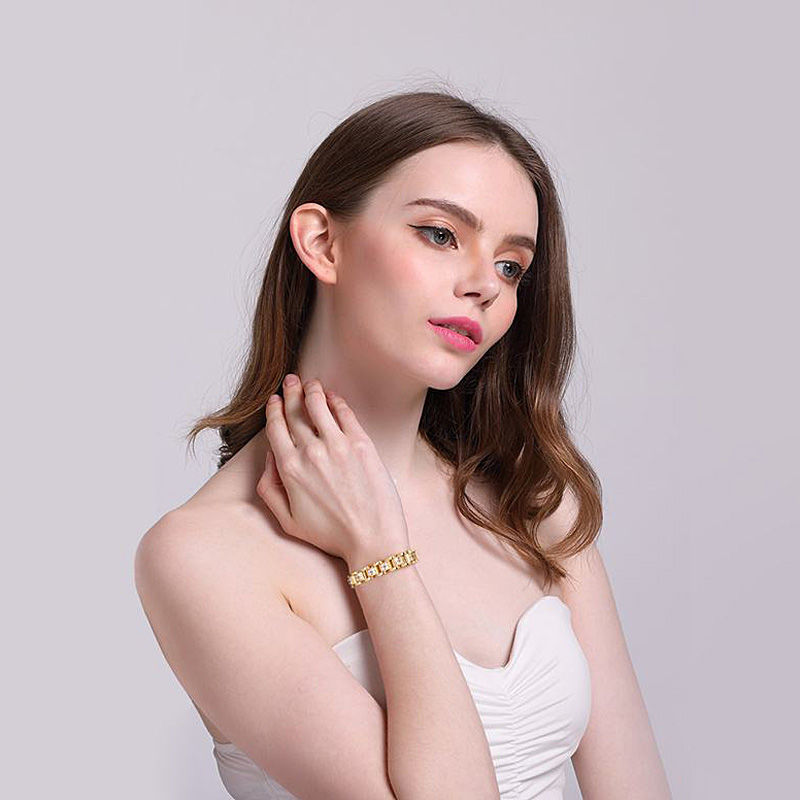 瑶诺佴高档时尚防辐射磁锗石镀金色手链男女款礼物镶钻抗疲劳健康首饰