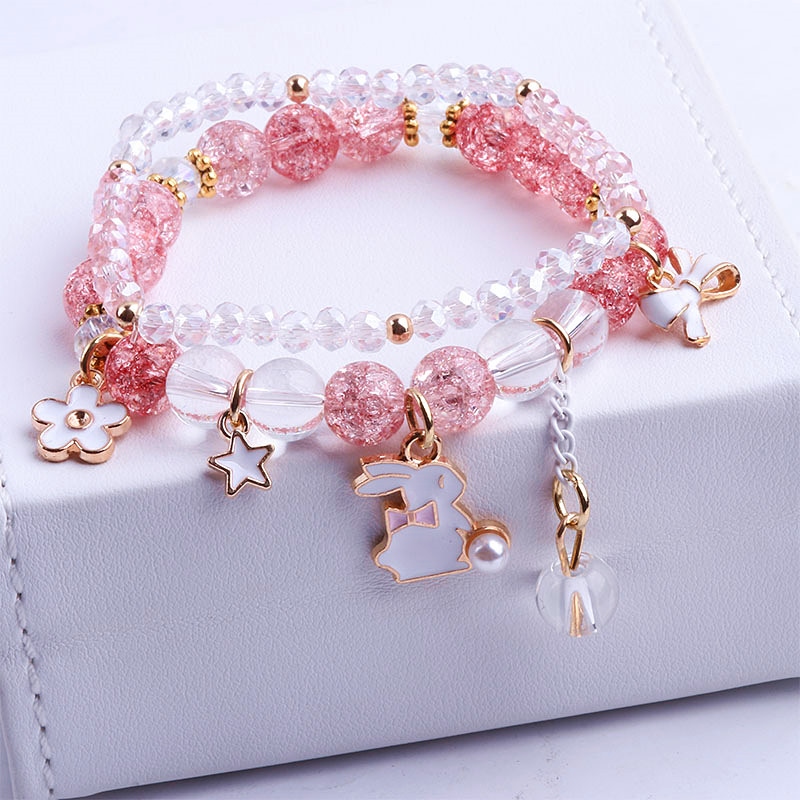 小学生手链闺蜜党七岁女孩生日礼物儿童饰品公主甜美串珠水晶10卡其色