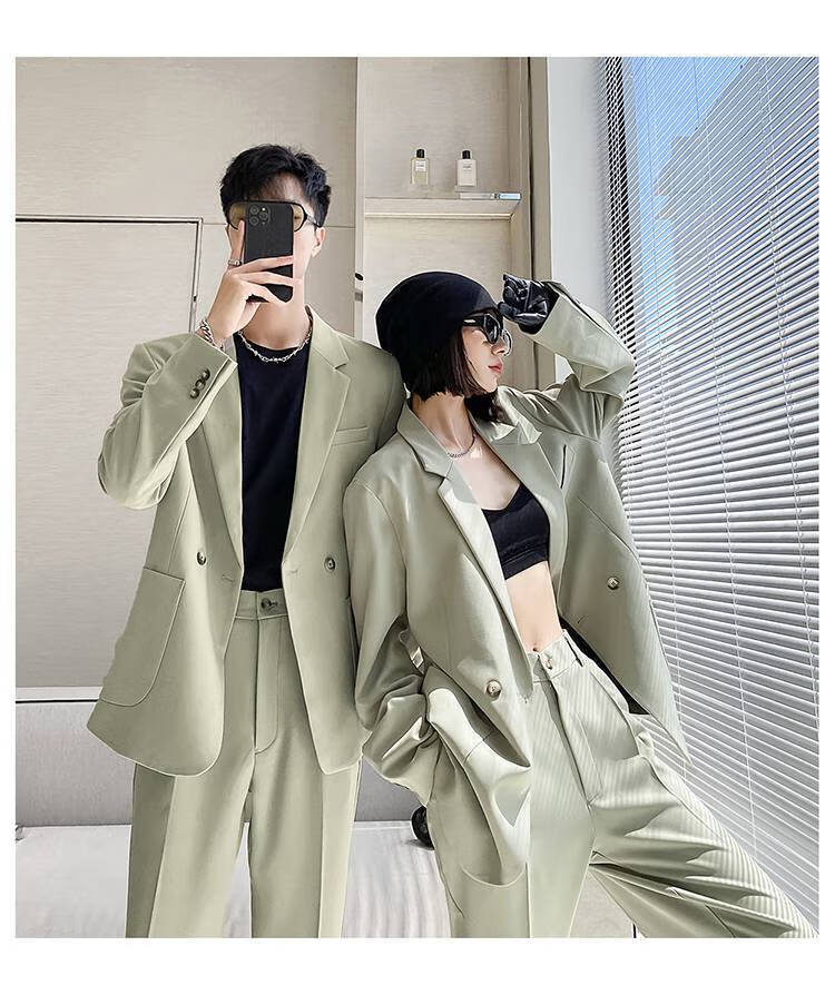 恒源祥工厂轻熟风休闲情侣西装套装痞帅韩版宽松男女炸街西服感潮流