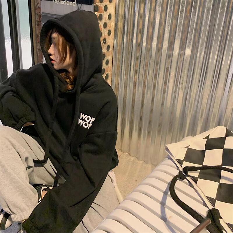 特价捡漏2021冬季上新绿色加绒连帽卫衣小众女秋冬季新款宽松韩版慵懒