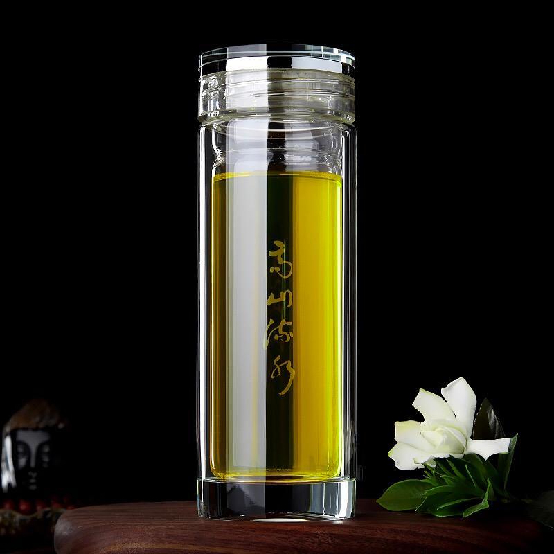 精选玻璃钢防摔茶杯钢化车用保温杯男士真空保温车载防摔玻璃双层真