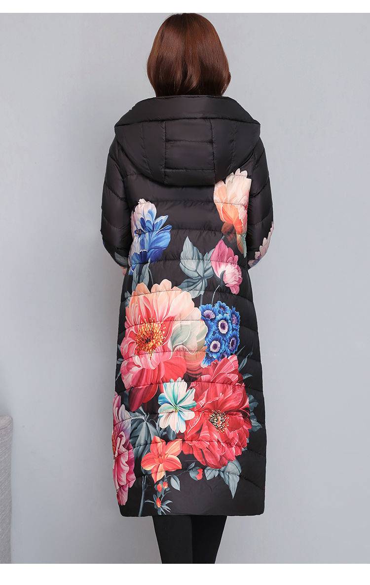 恒源祥2021新款妈妈羽绒服女中长款加厚过膝花色中老年洋气外套女士