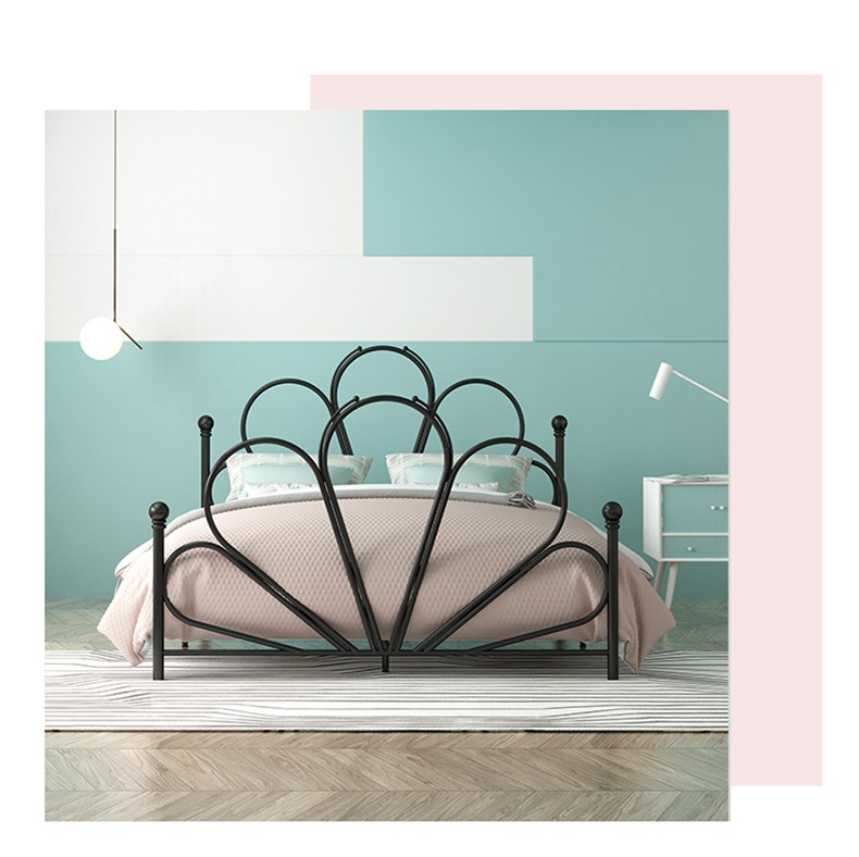 北欧铁艺双人床现代简约ins网红床轻奢公主床金色极简18米床白色床架