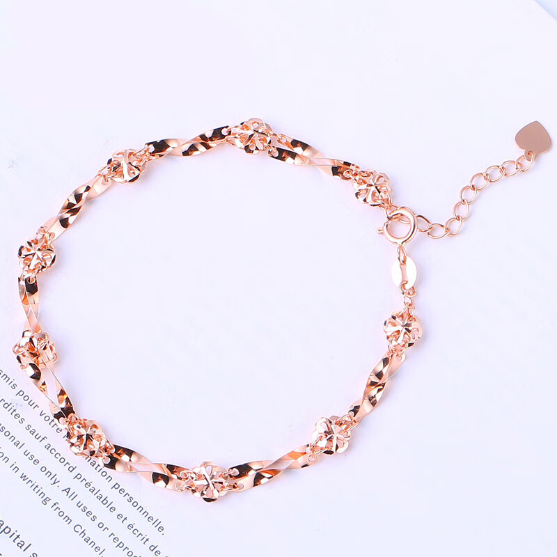 欧凯伦纯俄罗斯585紫金手链14玫瑰金新品锁骨链双扭加花8花手链